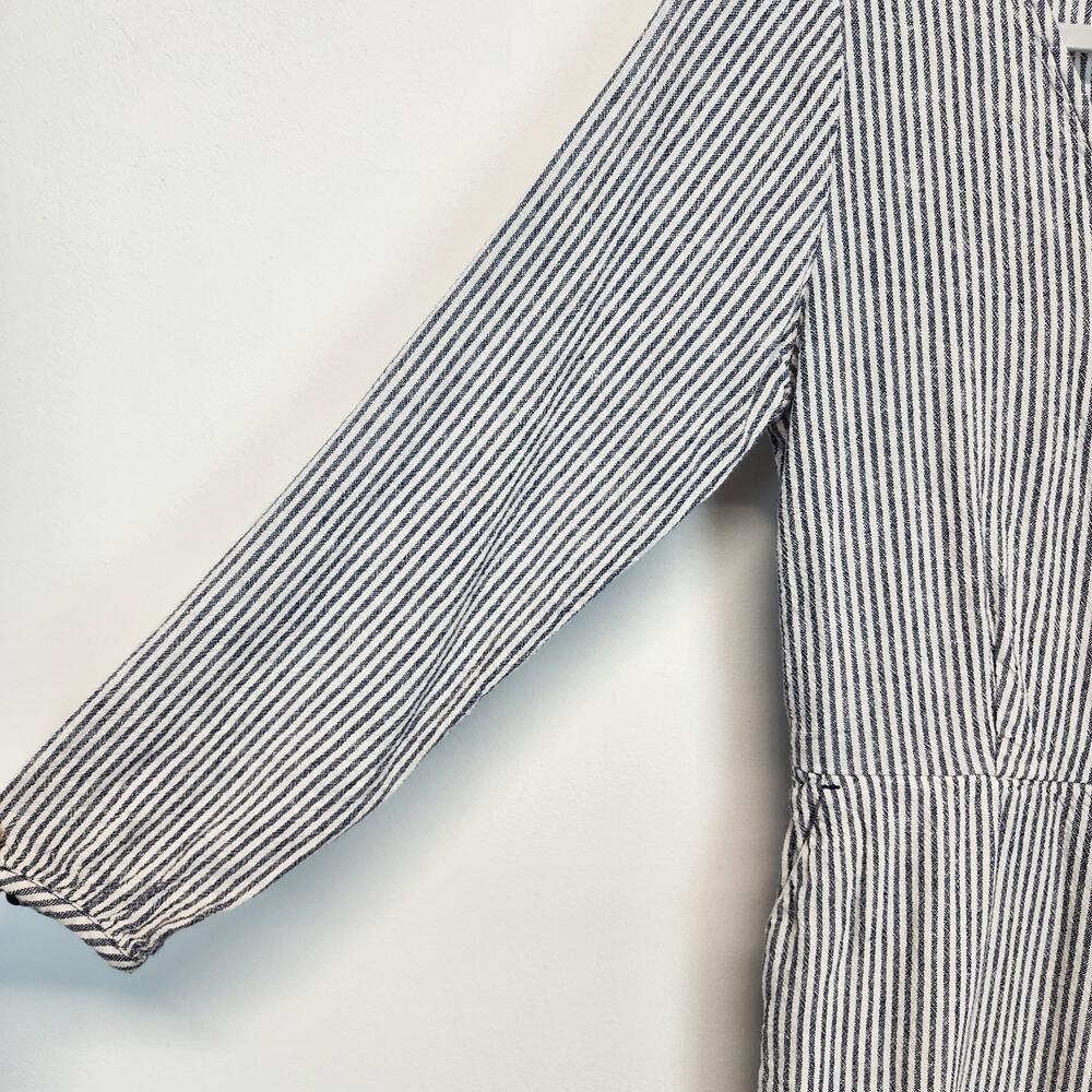 Old Navy Wide Leg Crop Jumpsuit Size S Striped Linen Blend Long Sleeve Tie Waist - Picture 7 of 15